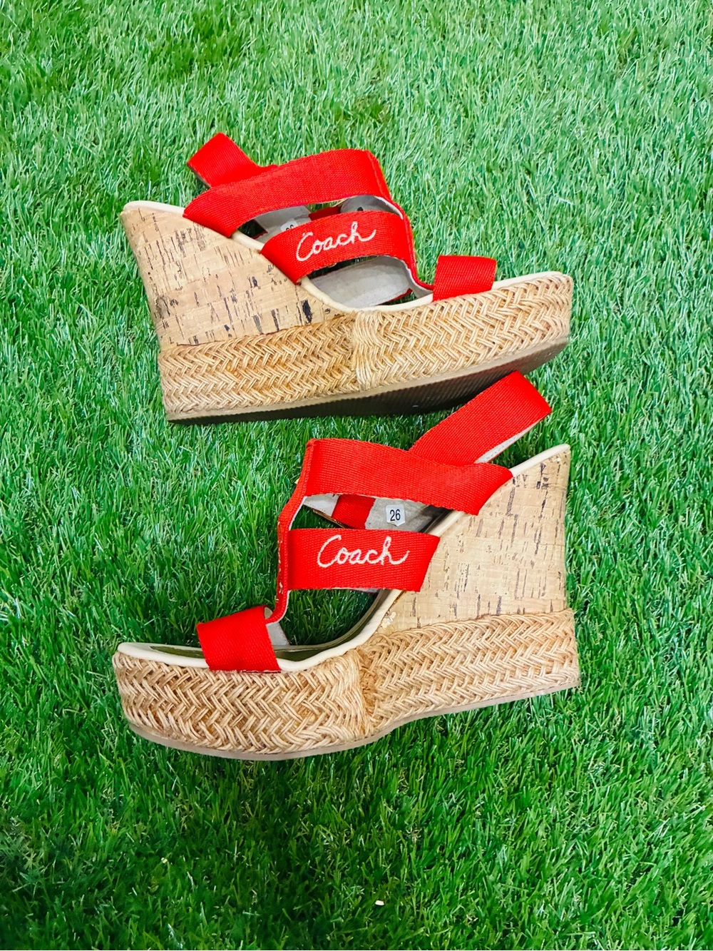 Coach Red Canvas Espadrille Wedge Sandals – Logo Strap – Size 7 - Picture 3 of 7